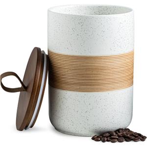Large Storage Containers with Lids, Ceramic Coffee Container Kitchen Food Storage Jars for Spice Sugar Tea Bag, Stackable Decorative Jars for Counter, White & 61 fl.oz
