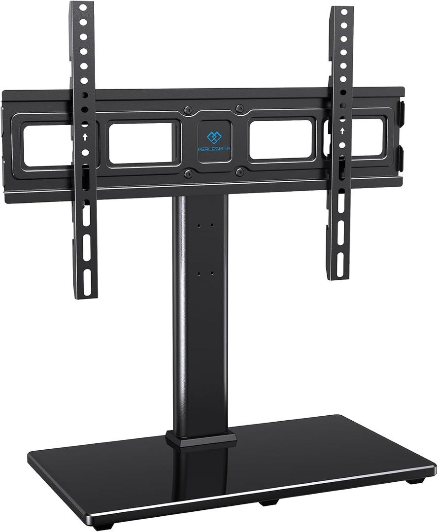PERLESMITH Swivel Universal TV Stand Mount for 32-86 Inch LCD OLED Flat/Curved Screen TVs up to 99lbs-Height Adjustable Table Top TV Stand/Base with Tempered Glass Base&Wire Management,VESA 600x400mm