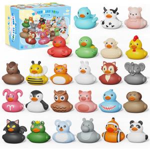 25PCS Rubber Ducks,Toddler Bath Toys,No Hole Bathtub Toys,Baby Pool Toys for 18 Months and Older