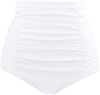 Tempt Me Women's High Waisted Swimsuit Bottom Tummy Control Ruched Bikini Bottom Vintage Swim Bottom Tankini Briefs, Size Medium