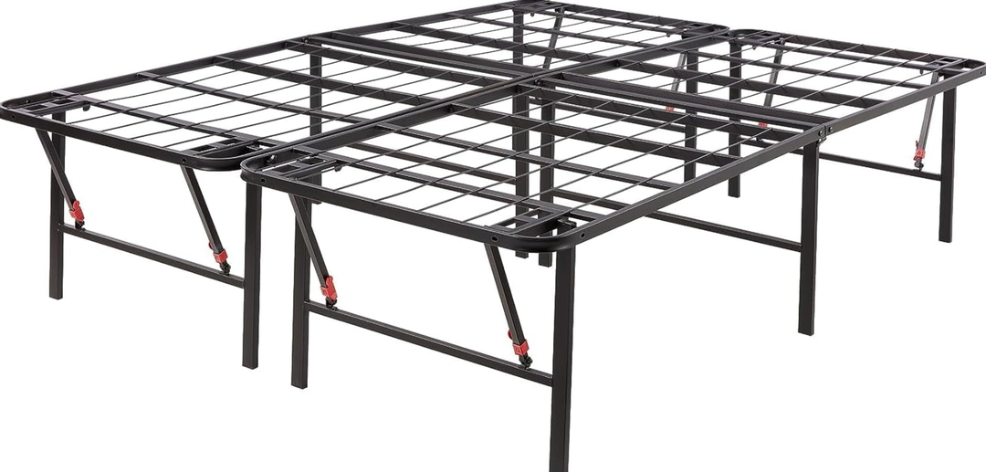 Amazon Basics Foldable Metal Platform Bed Frame with Storage, Sturdy Steel, No Box Spring Needed, 18 Inches High, Tool-Free Easy Assembly, Noise-Free, Queen Size, Black