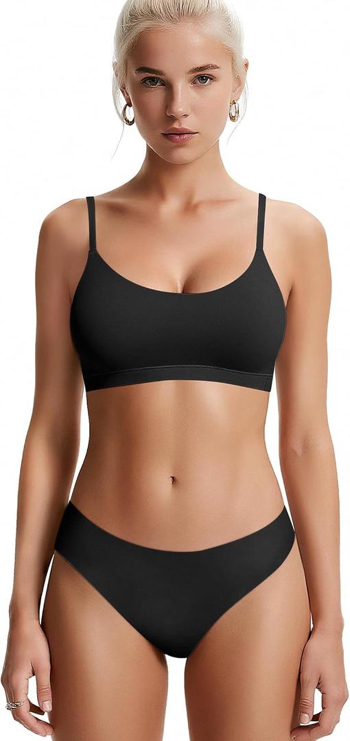 Vertvie Womens Wireless Bralettes Cami Bras Unlined Seamless No Underwire No Padding Scoop Neck Comfort T Shirt & Sports Bra (X-Large, Black)