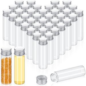 100 Pcs Small Clear Vials Spice Mini Jars with Lids Mini Glass Bottles with Screw Aluminum Metal Caps Tiny Jars Sample Containers for Powder Cream Cosmetic Jewelry Wedding (20 ml,Silver Caps)