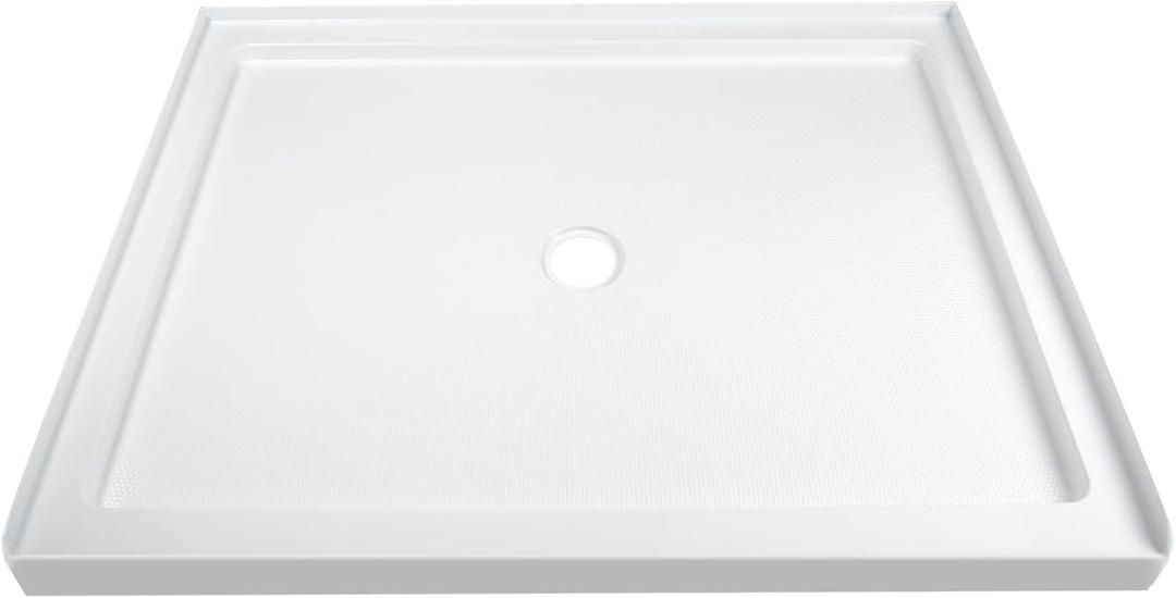 DeerValley DV-1SB0107 48"L X 30"W Shower Base in White with Single Threshold and Center Drain, Center Drain Location, Small Rectangle Acrylic Shower Pan, Non-slip Design