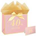 2 x Eaureum 40th Birthday Gift Bag for Women, 13" Pink Gold 40th Birthday Gift Bag Party Decorations for 40 years old Women Friends Lover