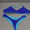 SUUKSESS Women High Waisted Thong Bikini Set Reversible String 2 Piece Swimsuit (Small, 56 Blue Color Block)