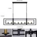 Wellmet Black Gold Modern Chandelier, Rectangle Industrial Pendant Light, 8-Light Farmhouse Rustic Chandelier for Dining Room, Kitchen Island, Living Room, Foyer, Hallway, 57'' L