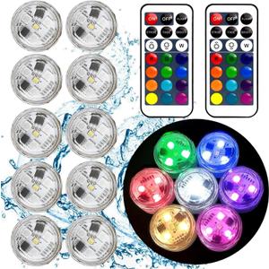 HL Small Submersible Led Lights with Remote,Mini LED Light,Waterproof Tea Light,Underwater Lights,Flameless Candles,Suitable for Vases, Fish Tanks, Hot Tubs, Parties,Wedding,Halloween Decorations (10PC -RGB)