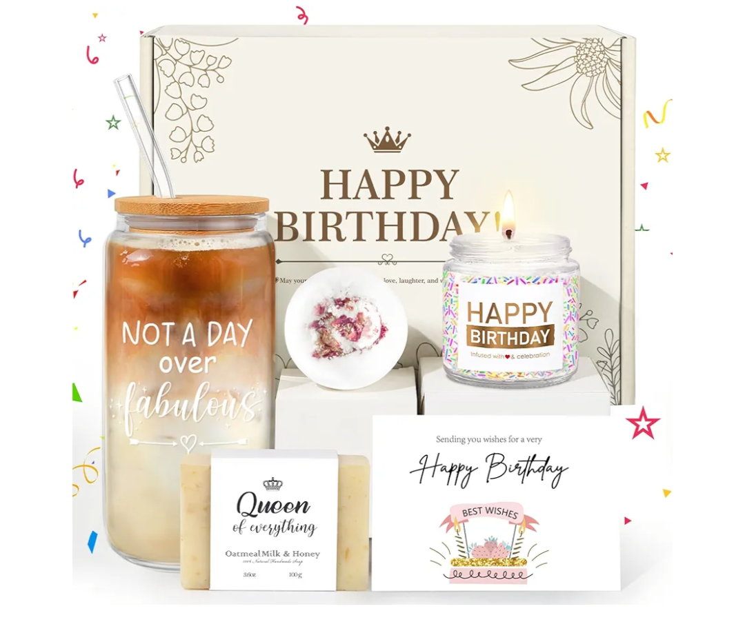 Birthday Gifts for Women, Happy Birthday Gift Baskets for Women, Women Unique Bday Gifts Ideas for Best Friend, Her, Sister, Daughter, Coworkers, Families - Not a Day over Fabulous Glass Gifts Box
