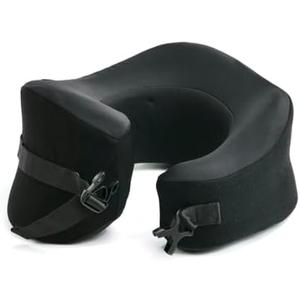 C CUSHION LAB Extra Support Travel Pillow, Award-Winning Patented Ergonomic Design for Chin & Neck Support Memory Foam Neck Pillow, Compact Airplane Pillow for Traveling, Flight, Car (Black, Large)