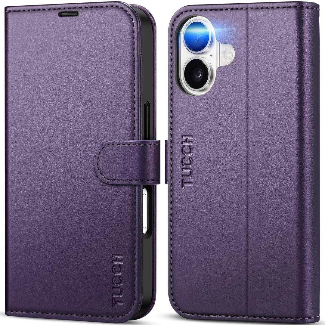 TUCCH Case Wallet for iPhone 17 (6.3") 2025, Stand | RFID Blocking | 4 Card Holder | TPU Shockproof Inner Shell | PU Leather | Magnetic Closure Folio Protective Cover | Deep Purple