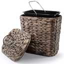 Tidita Wicker Waste Basket - Wicker Can with Lid - Water Hyacinth Bathroom Garbage Can with a Lid - Bathroom Can Boho Style - Removable Liner, Iron Frame (Black, 2 Gallons)