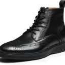 Mens Dress Boots, Genuine Leather Brogue Wingtip Mens Casual Oxford Boots with Side Zipper, Comfortable Formal Lace Up Chukka Ankle Boot for Men (10, Black)