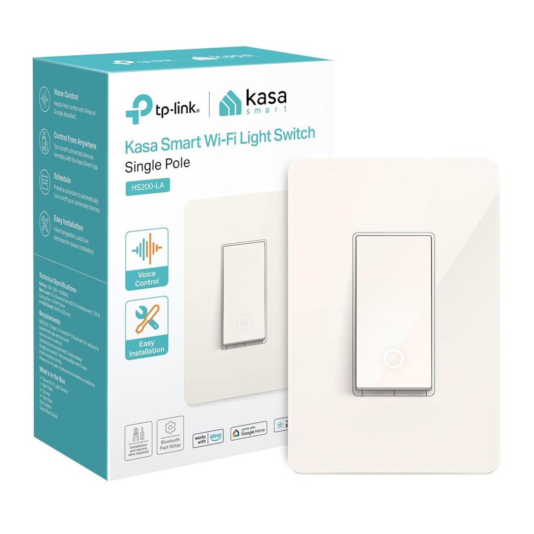 Kasa Smart Light Switch HS200-LA, Light Almond, Single Pole, Neutral Wire Required, 2.4GHz Wi-Fi Light Switch Compatible with Alexa and Google Home, UL Certified, No Hub Required