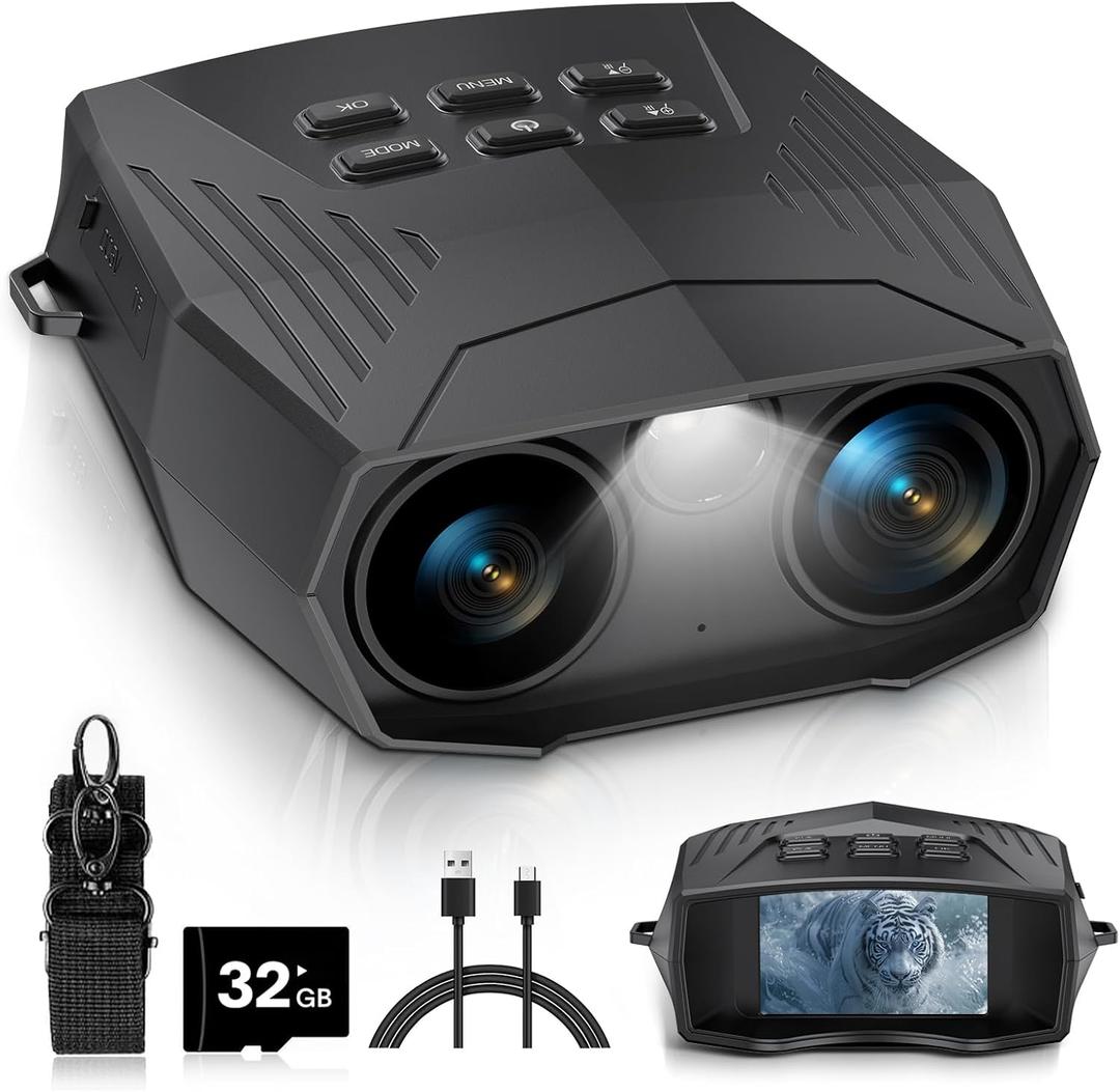 Night Vision Goggles - 5K Night Vision Binoculars for Adults, 5000mAh Rechargeable Infrared Binoculars with 3'' Large Screen, 10X Digital Zoom External Flashlight for Camping (Black)