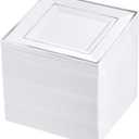 bUCLA 100PCS White and Silver Square Plastic Plates - 6inch Disposable Dessert Plates - Suitable for Weddings, Parties, Christmas