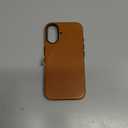 SHIELDON Case for iPhone 16, Genuine Leather Magnetic Wireless Charging Slim Fit Elegant Non-Slip Shockproof Protective Phone Cover with Metal Buttons Compatible with iPhone 16 - Retro Light Brown