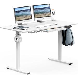 SHW 55 x 28 Inches Electric Height Adjustable Standing Desk with Drawer and Memory Preset, White