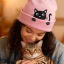 Cat Lover Gifts for Women, Cute Cat Beanie Hat and Funny Socks, Christmas Stocking Stuffers for Mom (Pink)
