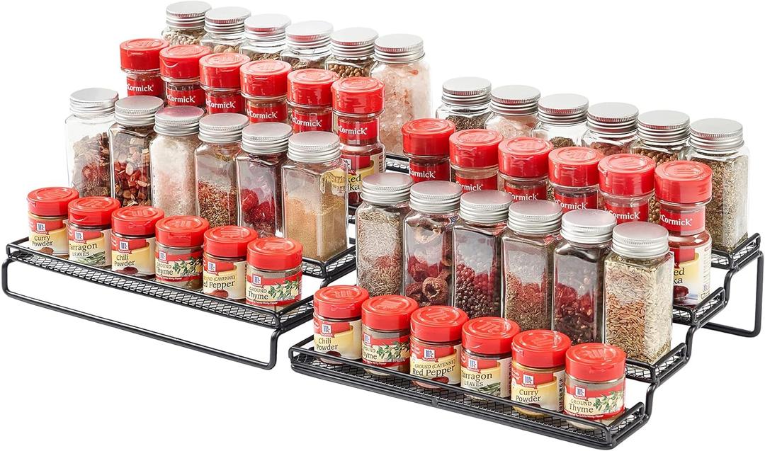 MEIQIHOME 4 Tier Expandable Spice Rack Organizer (11.4 to 22.8 Inch) Step Shelf Spice Storage Holder, for Kitchen Cabinet Countertop Cupboard Pantry, Metal, Black