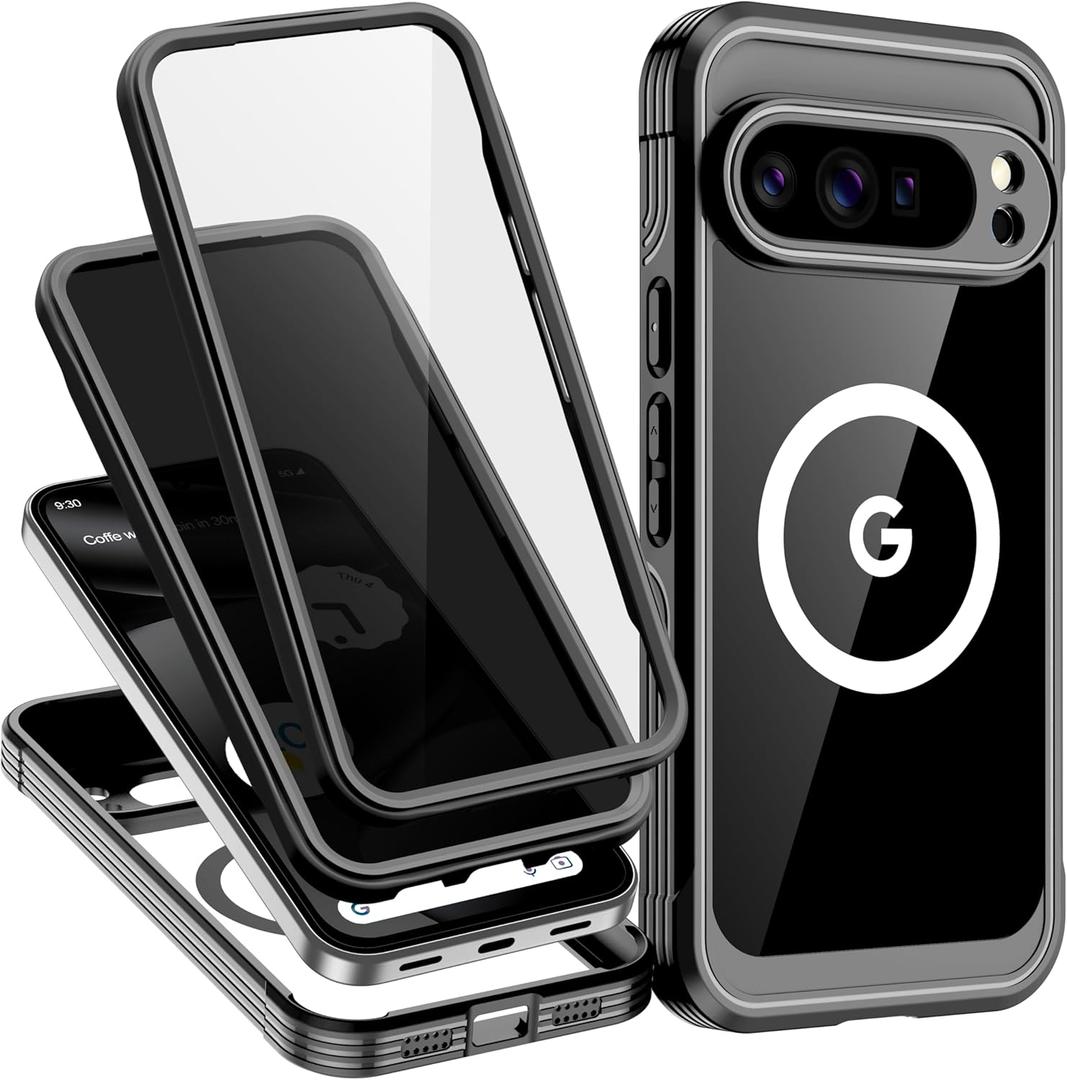 Magnetic for Google Pixel 10 Pro XL Case, Built-in HD & Privacy Screen Protector, [Military Grade Protection] Full Body Shockproof Anti Spy Phone Case for Pixel 10 Pro XL, Black