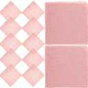 12pcs Washable Cotton Linen Cloth Napkins Fringed Edges, Soft Reusable Table Napkins for Weddings, Restaurants, and Indoor Dining in Lotus Pink 16x16