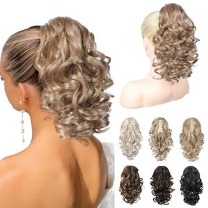 REECHO 12" Ponytail Extension, Classic Loose Curly Wavy Claw Clip Pony tails Hair Extensions Hairpieces for Women (Deep Blonde)