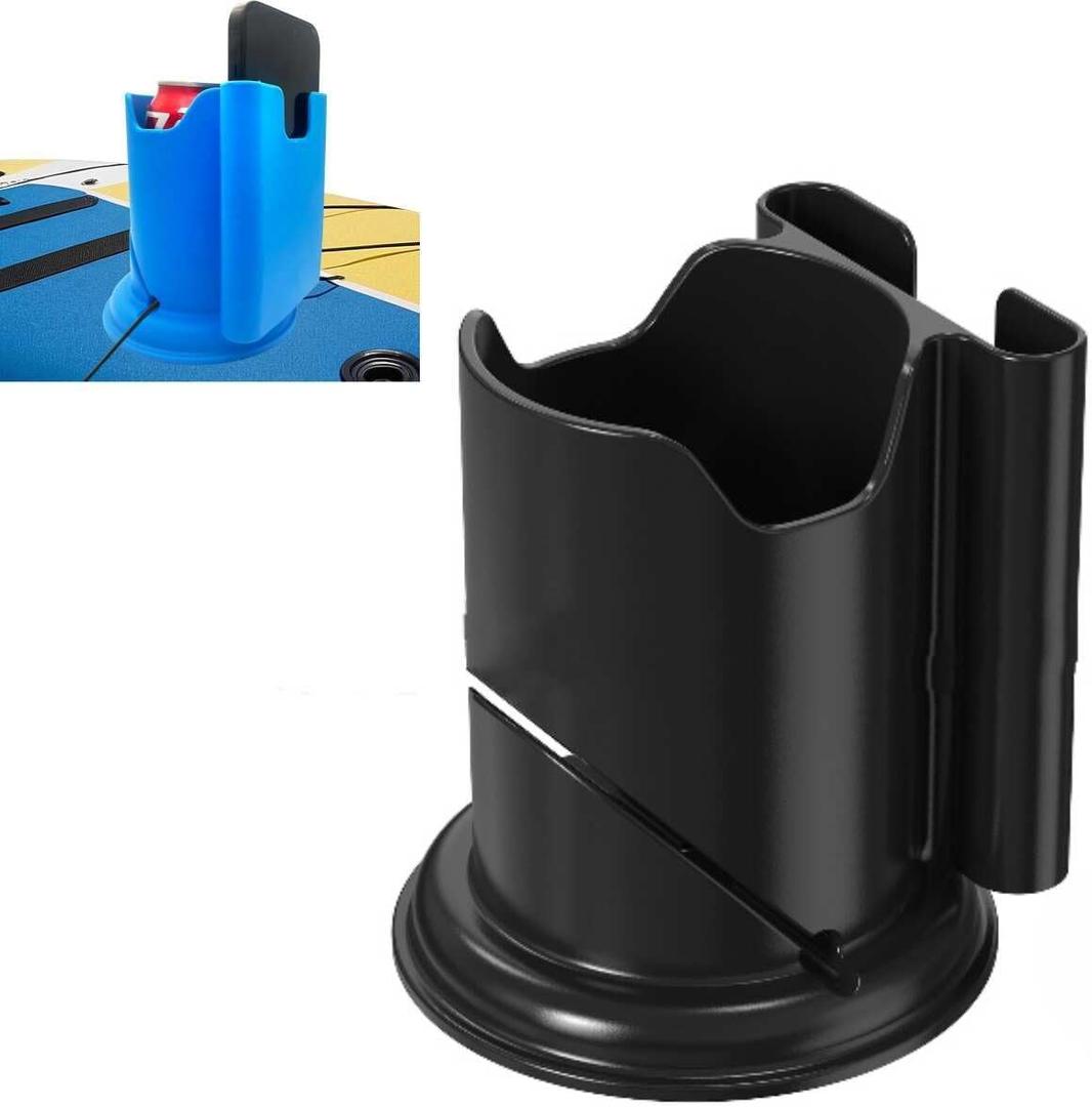 Paddle Board Cup Holder - Kayak Drink Holder for SUP, Paddle Board Accessories, No-Spill Elastic Cup Mount with Anti-Flip Design, Heavy-Duty TPE, Kayak & Paddleboard Phone Holder (Black)
