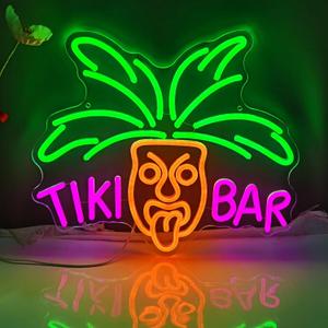 TIKI Bar Neon Sign,LED Pool Bar Light Sign for Wall Decor Dimmable Tiki Mask Neon Lights for Beer Bars Pub Club Home Party Store Shop Recreation Window Restaurant Decorations