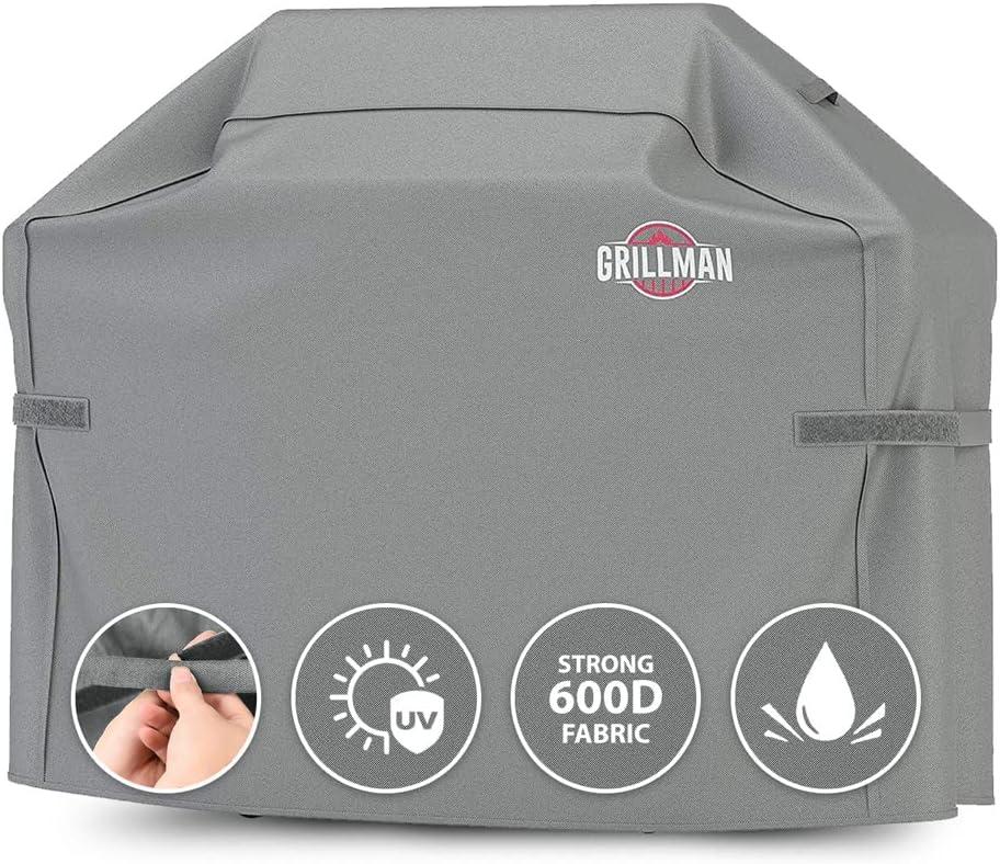 Grillman Grill Cover, BBQ Outdoor Grill Covers, Charcoal, Gas Grills, Waterproof, Rip-Proof, Weather-Resistant, Anti-UV, Barbecue Cover for Weber, Genesis, Charbroil, Nexgrill, etc (Gray, 64 Inch)