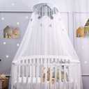 Canopy for Kids Bed with Stars, Crib Canopy with Dome, Elegant Net Hanging Fairy Girl Bed Canopy Princess Room Decoration Reading Nook Corner Curtain Fits Full Crib, Twin, Queen Play Castle Tent