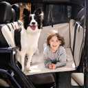 Back Seat Extender for DogsHeavy Duty Leatherette Cover for Back Seat Wash-Free Hard Bottom Dog Hammock for Car Holds 500lbsTravel Dog Bed for Car SUV Truck-Ivory/Nappa