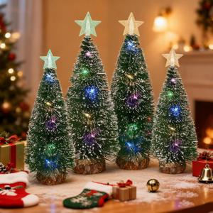 LED Mini Christmas Tree, Pack of 4 Christmas Tree, Mini Green, Table Christmas Tree with Lights, LED Artificial Christmas Tree, Small, Mini Artificial Christmas Tree, for Christmas Party Decoration