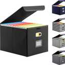 Hleelomi Collapsible File Box with Lid & Plastic Slide - Hanging Document Organizer for Office/Home, 14.96x12.6x10.83 Inch,Decorative Home File Bin,Black, 1 Pack (No Folders Included)