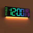 JALL 13" Large Digital Wall Mount Clock, Count Down Timer, Alarm, Big LED, 8 RGB Color, DST, Temperature for Living Room Classroom Desk, Xmas, Birthday Gift for Senior Mom Dad (Black)