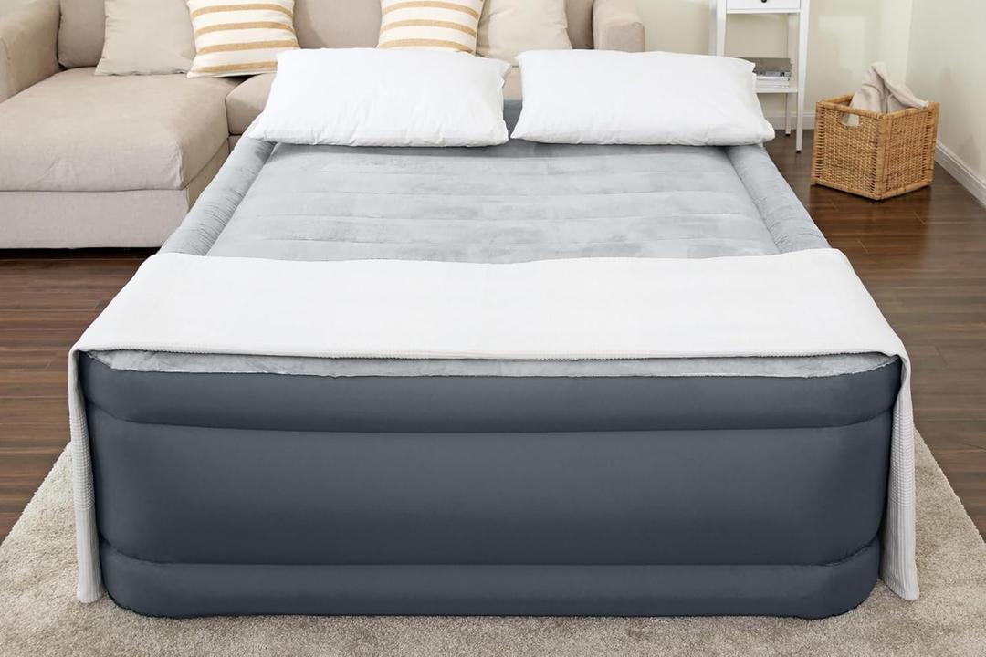 SleepLux Tough Guard Air Mattress Queen 22" with Snugable Top and Built-in AC Pump