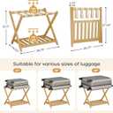 oakvivo Fully Assembled Luggage Racks Pack of 2, Bamboo 26.77" Folding Luggage Rack Stand for Guest Room, 5 Nylon Straps, Suitcase Stand with Storage Shelf for Bedroom Hotel, Heavy Duty, Natural