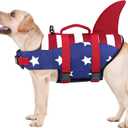 Malier Dog Life Jacket, Ripstop American Flag Vest for Swimming Boating, Puppy Shark Jacket with High Buoyancy Swimsuit Large Dogs (Large, Red & Dark Blue)