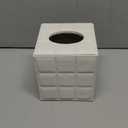 Sumnacon Square Leather Tissue Box Cover - Stylish Cube Tissue Box Holder with Magnetic Bottom, Decorative PU Tissue Box for Vanity Dresser Night Stand Table Countertop Home Office Car, Grid White