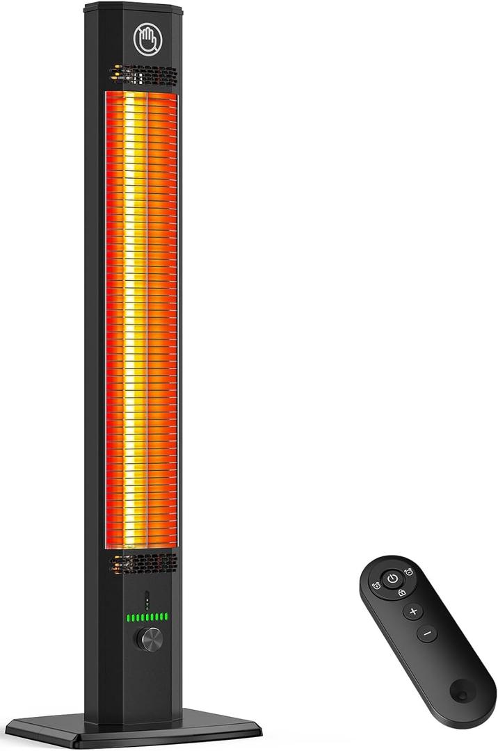 BALKO 42INCH Outdoor Heater, 9 Heat Levels & 540Min Timer, Child Safety Lock, IP65 Waterproof Garage Heater, 1500W Infrared Heating,Tip-Over & Overheat Protection, Patio Heaters for Outdoor Use Indoor (Black)