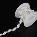 Jerler 1 Yard Pearl Rhinestone Trim, Inlaid Pearl Beaded Chain, Crystal Applique Ideal for DIY and Wedding Party Decoration Bridal Embellishments, 0.3" Width (Wave Pearl)