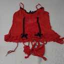 Lilosy Sexy Stocking Garter Belt Bows Floral Lace Babydoll Corset Push Up Teddy Lingerie Set with Panty XXL