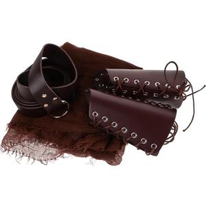 FRCOLOR 1Set Medieval Knight Cosplay Accessories Cloak of Arm Bracers Belt for Halloween Costume Dress Up Light Brown