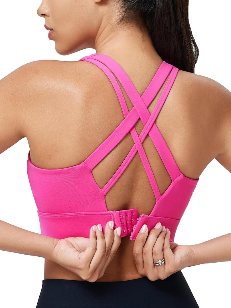 Sports Bras for Women High Support, High Impact Running Criss Cross Strappy Bra Crop Top, Molded Cup, Hook and Eye Closure (X-Large, Roseviolet)
