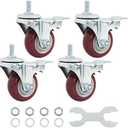 Finnhomy Swivel Caster Wheels 3 Inch Threaded Stem Casters Set of 5 Heavy Duty 1/2"-13 x 1 with Brake Polyurethane Industrial Locking Castors Wheels for Cart/Furniture 2200 Lbs Smooth Casters, Red
