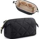 BAGSMART Makeup Bag Travel Makeup Bag, Cute Puffy Make Up Bag, Wide-open Cosmetic Bags for Women, Small Makeup Pouch for Travel Essentials Toiletries Accessories (Black)