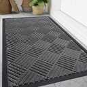 Smiry Front Door Mat Outside Entrance, Heavy Duty Outdoor Indoor Natural Rubber Doormat, Non Slip, Trap Dirt and Moisture, Easy Clean, Low Profile Patio Porch Entryway Mat, 47x32, Grey
