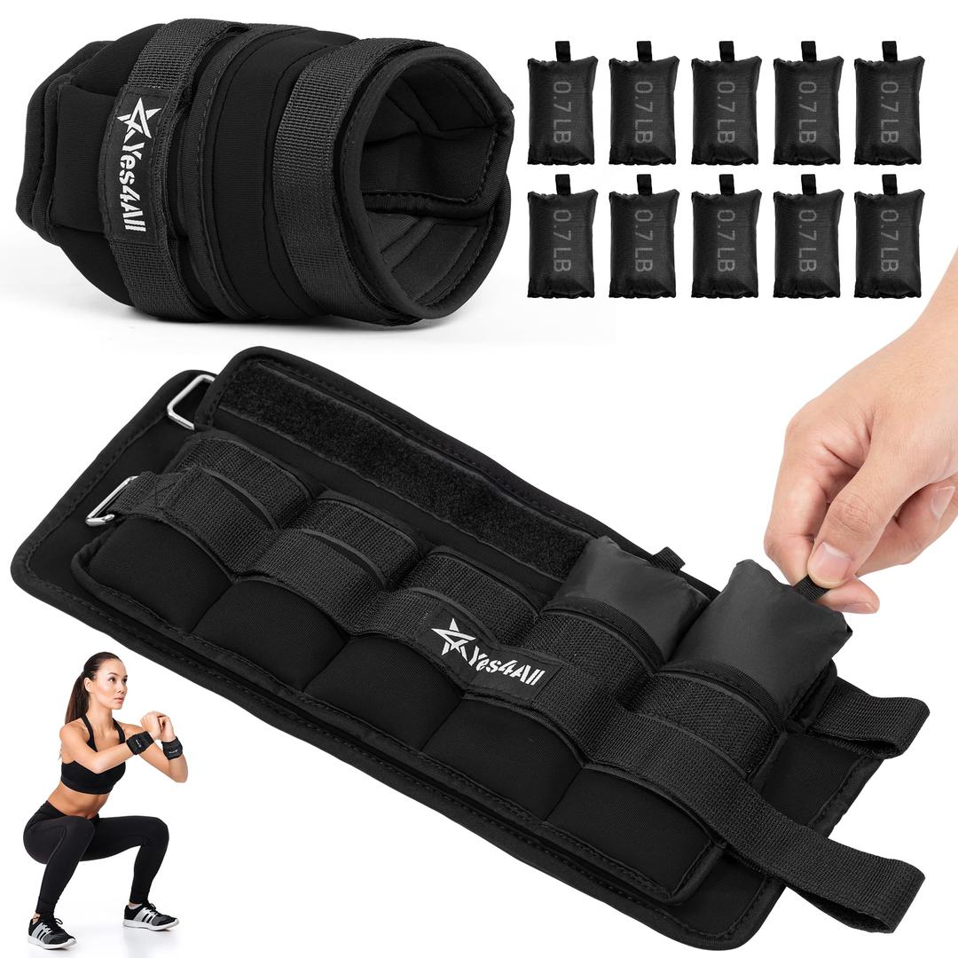 Yes4All Adjustable Wrist & Ankle Weights 3.5/5 LB Pair, Leg Weights for Women & Men, Weighted Arm Bands with Removable Sandbags for Fitness, Pilates, Walking, Strength Training - Versatile Colors
