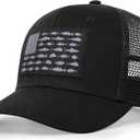 American Fish Flag Trucker Hats - Fishing Gifts for Men - Outdoor Snapback Fishing Hats Perfect for Camping and Daily Use (One Size, 01.fishflag-black)