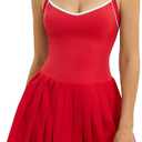 QINSEN Womens V Neck Pleated Tennis Dresses Built in Shorts Cross Back Sleeveless Athletic Dress with Pockets (Red, L)
